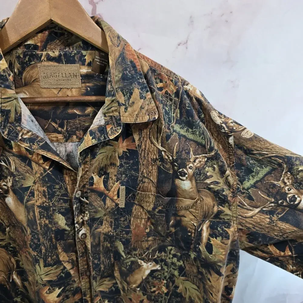 Magellan Shirt Mens XXL Button Up Deer Print Long Sleeve Nature Camo Hunting